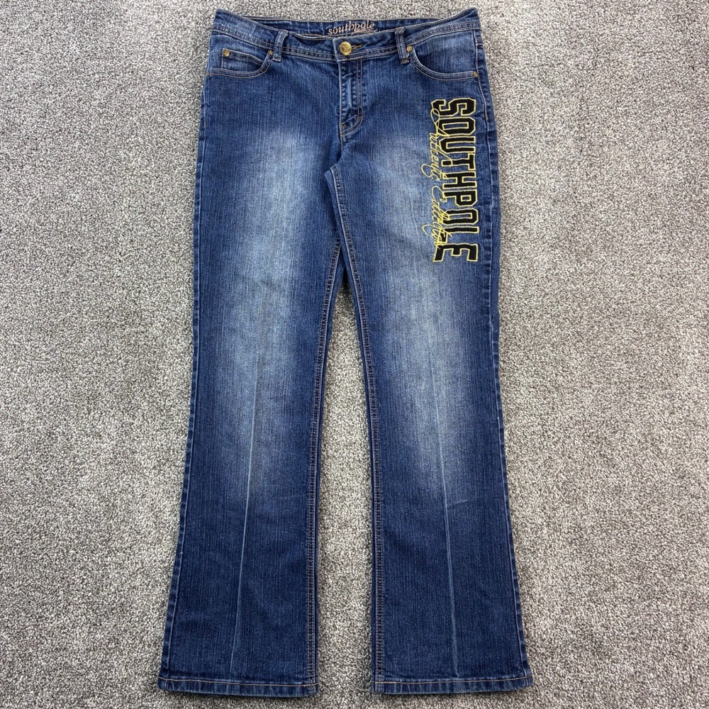 Vintage Y2K Southpole Jeans Womens 13 Blue Denim Bootcut Embroidered Flap Pocket